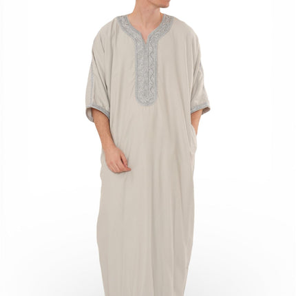 Men's Grey Moroccan Thobe Robe Eid Djellaba Gandoura Jubba- HM65
