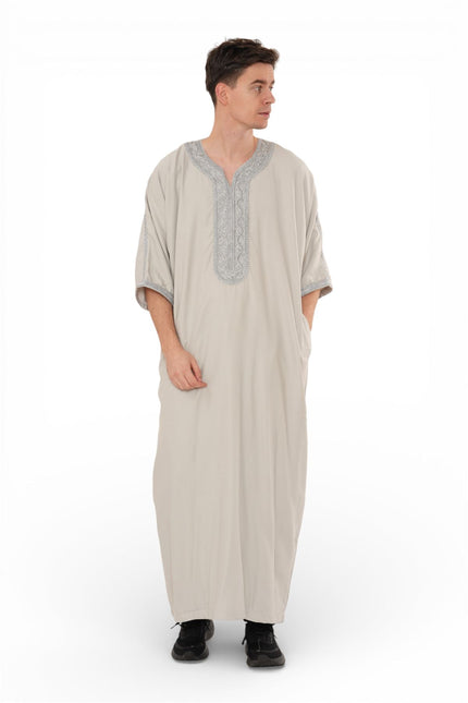 Men's Grey Moroccan Thobe Robe Eid Djellaba Gandoura Jubba- HM65