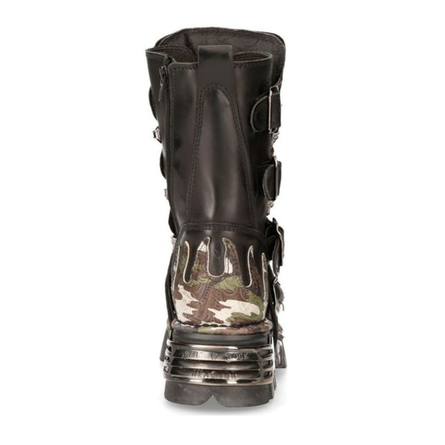 New Rock Flame Accented Camouflage Leather Biker Boots- M-591-S15