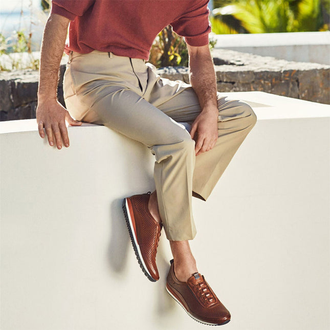 Pikolinos Men's Brown Leather Elastic Slip-on Sneaker Trainers Shoes - Liverpool