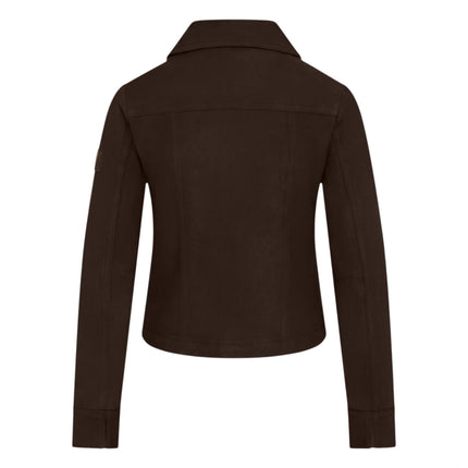 Womens Brown Leather Shacket Collar Jacket - Lofar