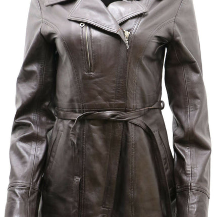 Womens Leather Long Biker Jacket-Muscat