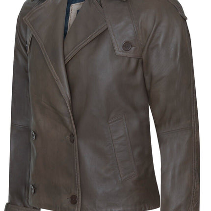 Womens Cropped Oversized Trench Leather Jacket - Canberra