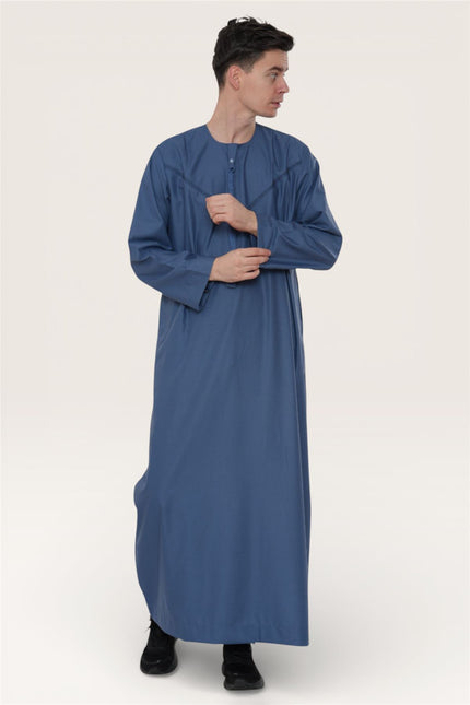 Men's Eid Blue Moroccan Thobe Robe Djellaba Ramadan Eid Jubba- HM10
