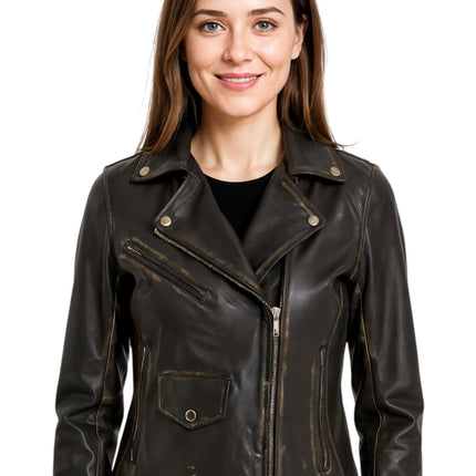 Women's Classic Brando Biker Leather Jacket - Broome