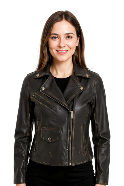 Women's Classic Brando Biker Leather Jacket - Broome