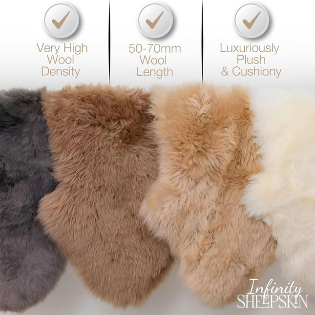Genuine Sheepskin Mushroom Double Natural Fluffy Silky Soft Real Wool Rug