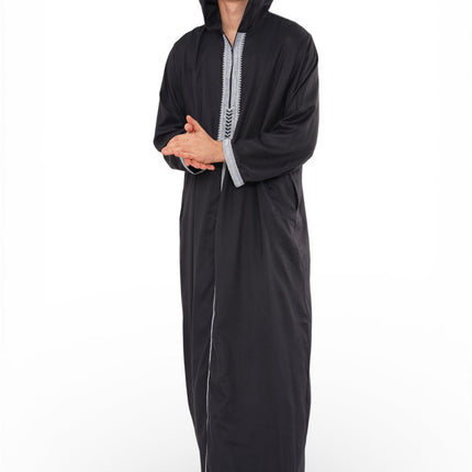 Men's Eid Navy Blue Hooded Moroccan Thobe Robe Djellaba Ramadan Jubba- HM3