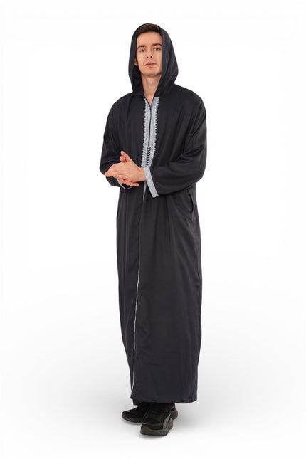 Men's Eid Navy Blue Hooded Moroccan Thobe Robe Djellaba Ramadan Jubba- HM3