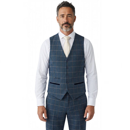 Men's Navy 3 Piece Wool Blend Tweed Suit - Harris
