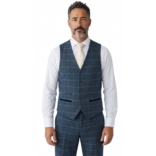 Men's Navy 3 Piece Wool Blend Tweed Suit - Harris