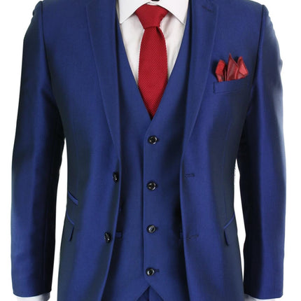 Mens 3 Piece Shiny Royal Blue Classic Suit