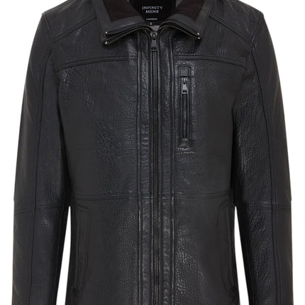 Mens Warm Mid-Length Leather Biker Coat - Sikander