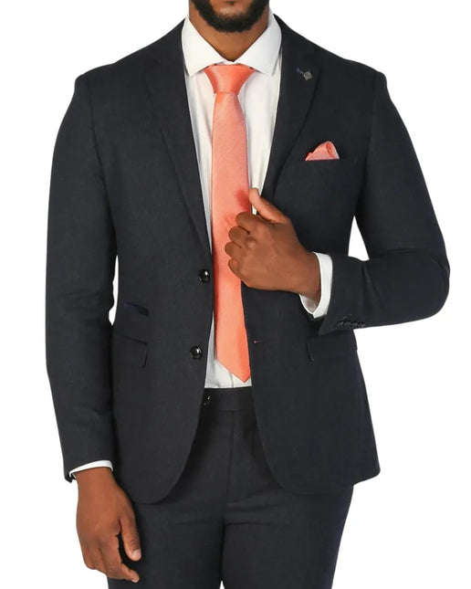Men's Navy Blue Wool Blend Tweed Formal Blazer