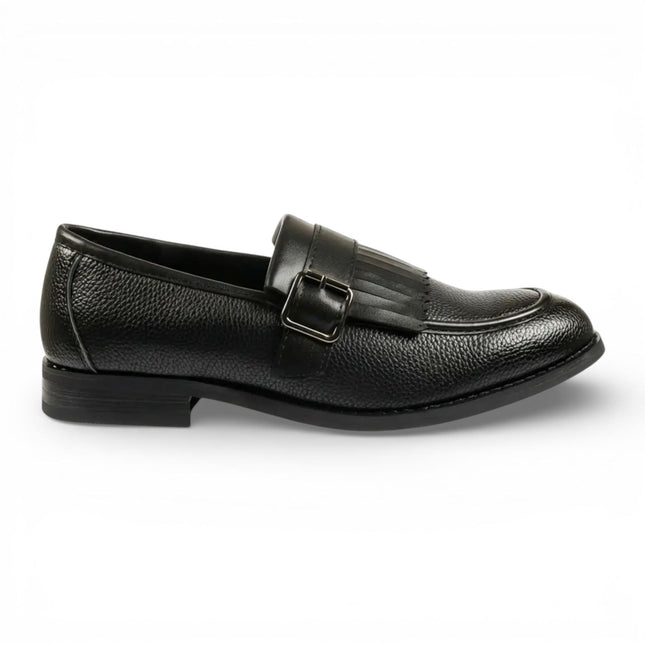 Mens Faux Leather Black Fringe Monk Strap Slip-On Loafers Shoes