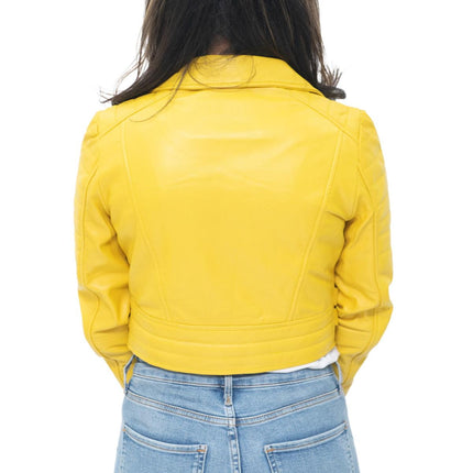 Womens Cropped Brando Leather Biker Jacket-Damascus