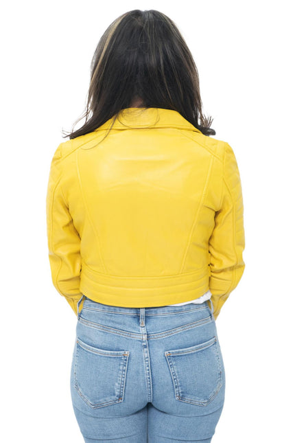 Womens Cropped Brando Leather Biker Jacket-Damascus