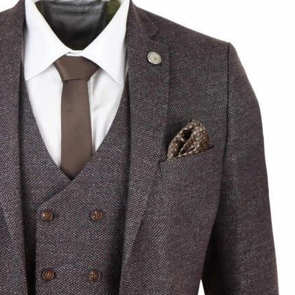Mens Brown Wool 3 Piece Suit Double Breasted Tweed Peaky Blinders 1920