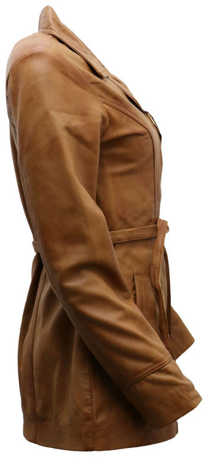 Womens Leather Long Biker Jacket-Muscat