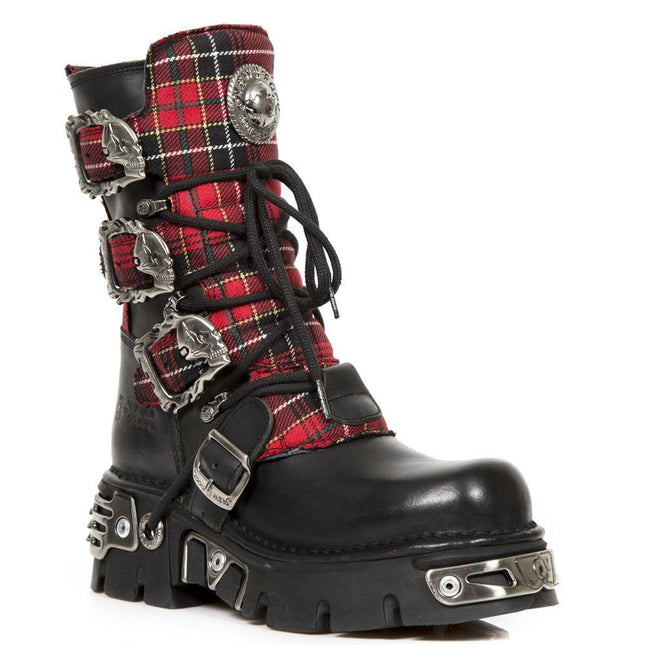 New Rock Tartan Leather Gothic Boots - 391T-S1
