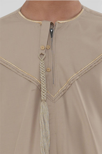Kids Boys Ramadan Beige Moroccan Jubba Robe Djellaba Eid Thobe - K-TT-006
