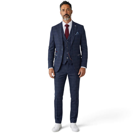 Men's Navy Blue Tweed 3 Piece Wool Blend Formal Suit - TP-32