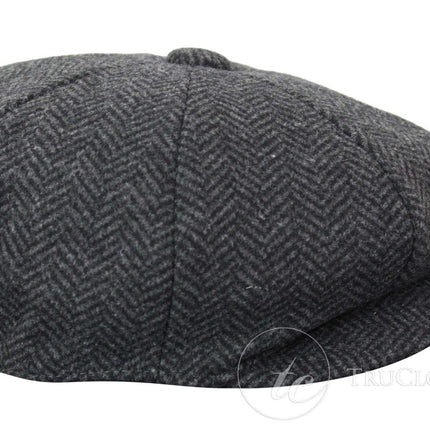 Mens Peaky Blinders Charcoal Tweed Gatsby Flat Baker Hat
