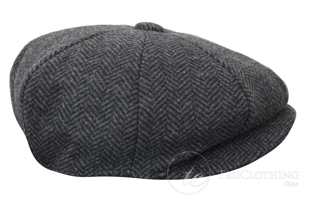 Mens Peaky Blinders Charcoal Tweed Gatsby Flat Baker Hat