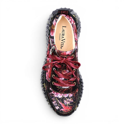 Laura Vita Women's Goth Victorian Floral Red Leather Trainer Sneaker - Burton-43