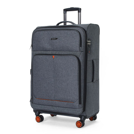 Soft Shell Black Linen Suitcase Set 8 Wheel Lightweight Travel Luggage
