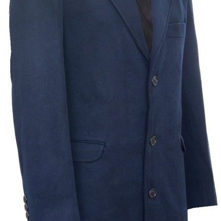 Men's Long Navy Wool Slim Fit Overcoat
