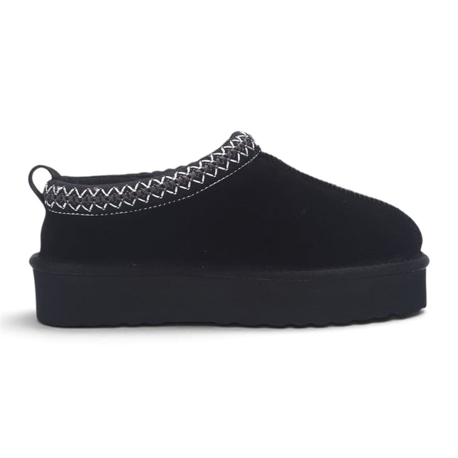 Women’s Black Genuine Sheepskin Real Fur Winter Platform Slippers - Polar