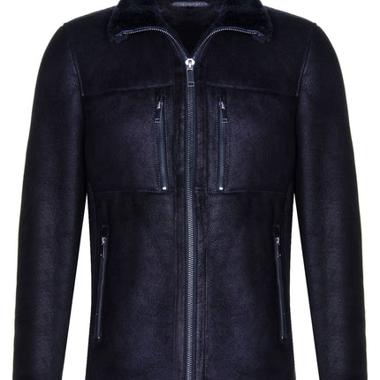 Mens Sheepskin Biker Bomber Jacket-Agboville