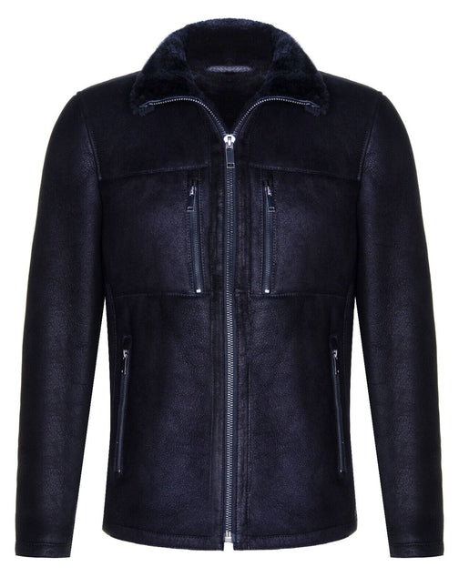 Mens Sheepskin Biker Bomber Jacket-Agboville