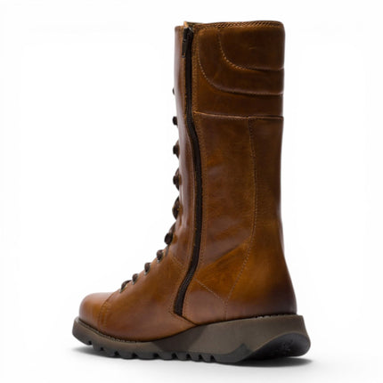 Fly London Women’s Brown Leather Lace-Up Combat Ankle Boots- STER768