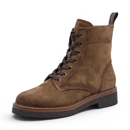 Tamaris Women's Brown Suede Leather Lace-Up Combat Boots - 25224-47
