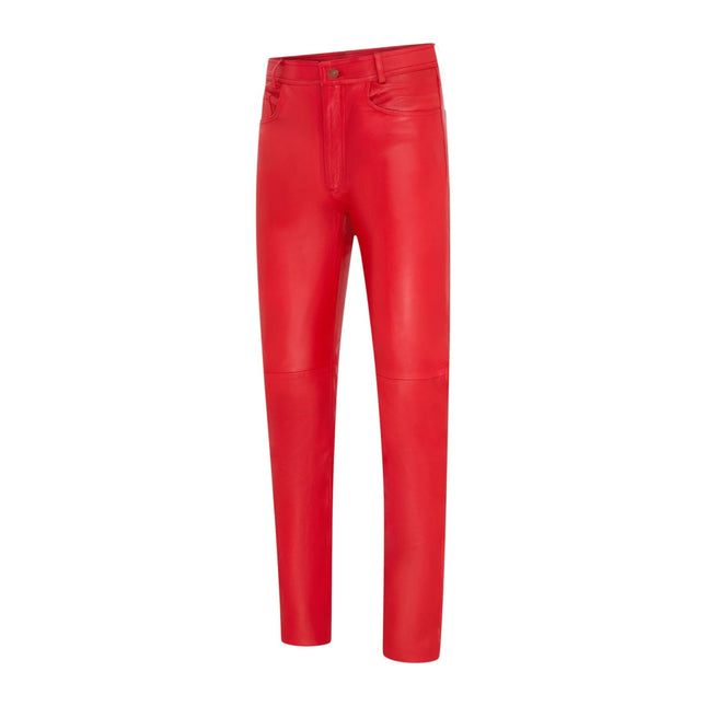Mens Red Lamb Leather 501 Biker Jeans - Istanbul