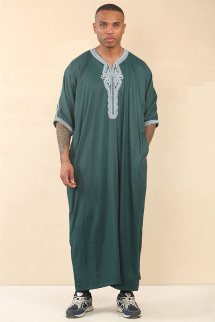 Men's Green Moroccan Thobe Jubba Robe Eid Djellaba Gandoura