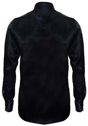 Mens Navy Satin Silk Shirt Smart Casual Button Down Cuff TailoNavy Fit