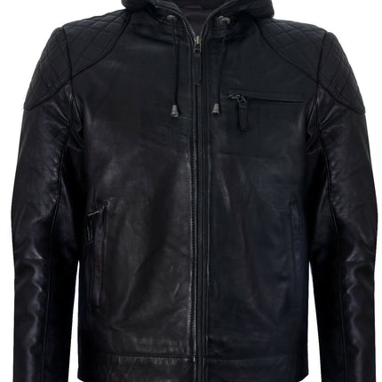 Mens Retro Hooded Leather Bomber Jacket-Zaria