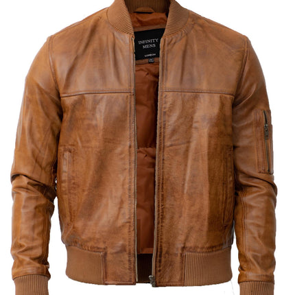 Mens Retro MA-1 Leather Bomber Jacket-Arlington