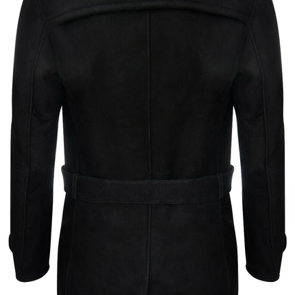 Mens Shearling Sheepskin Suede Pea Coat-Cali