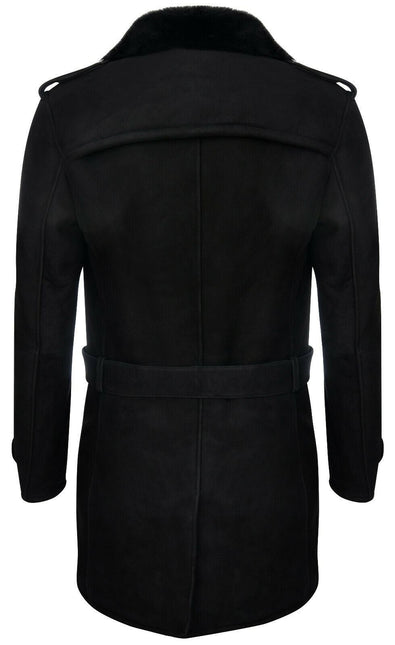 Mens Shearling Sheepskin Suede Pea Coat-Cali