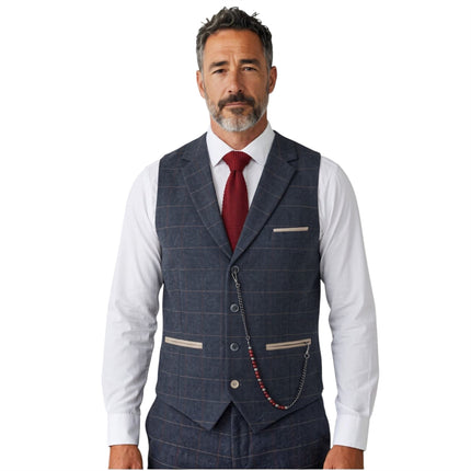 Men's Navy Blue Tweed 3 Piece Wool Blend Formal Suit - TP-32