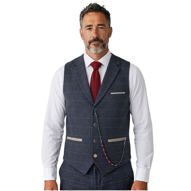 Men's Navy Blue Tweed 3 Piece Wool Blend Formal Suit - TP-32
