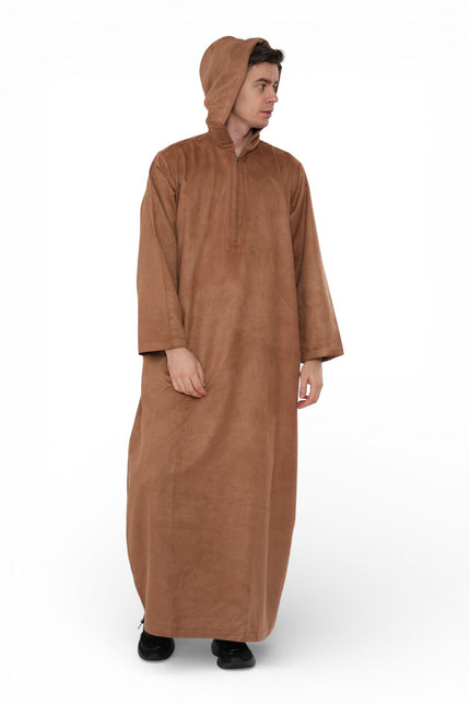 Men's Hooded Eid Camel Brown Moroccan Jubba Robe Ramadan Eid Thobe - HM12