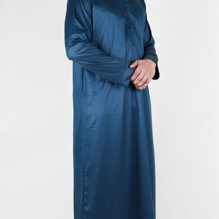 Men's Olive Green Thobe Robe Satin Emirati Islamic Jubba Eid Slim Fit