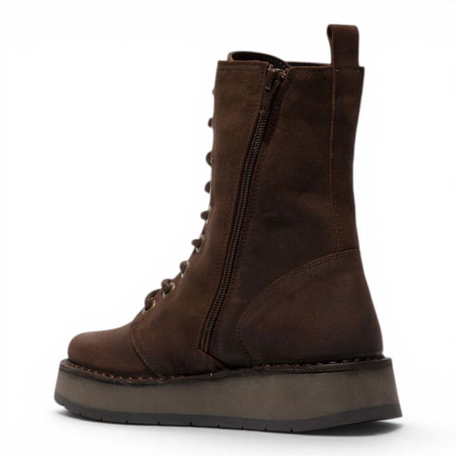 Fly London Womens Combat Brown Suede Leather Lace-up Boots - RAMI043