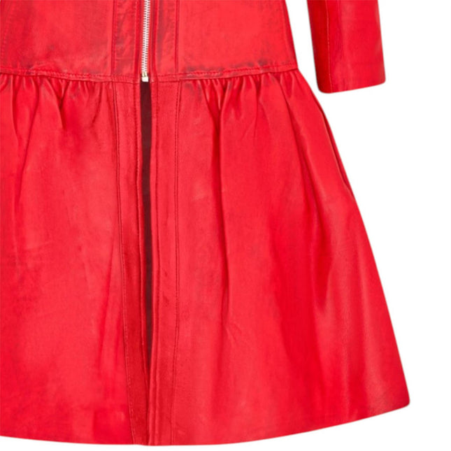 Womens Goth Red Leather Victorian Studded Flare Coat- Ribet