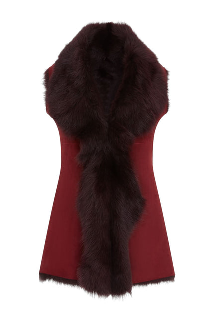Women's Burgundy Red Toscana Sheepskin Long Gilet-Sorocaba